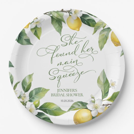 Main Squeeze | Citroen Mediterraan Bruidsfeestje Papieren Bordje (Voorkant)