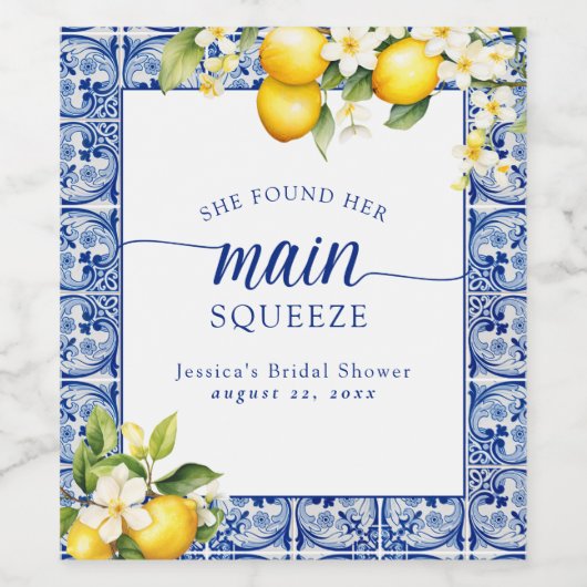 Main Squeeze Citroenen & Blauw Mediterraan Wijn Etiket (Enkel label)