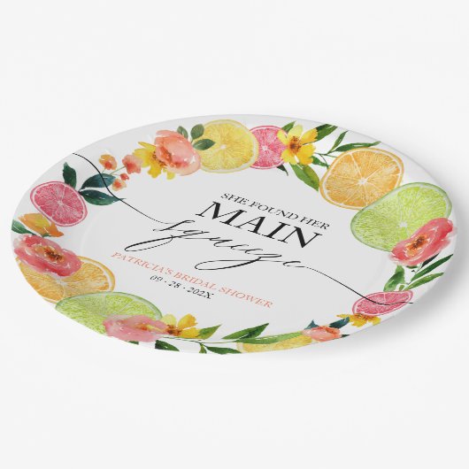 Main Squeeze Citrus Bloem Bruidsdouche Papieren Bordje (Gekanteld)