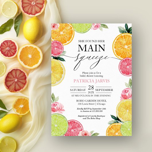 Main Squeeze Citrus Bloemige Bruiloftsdouche Kaart