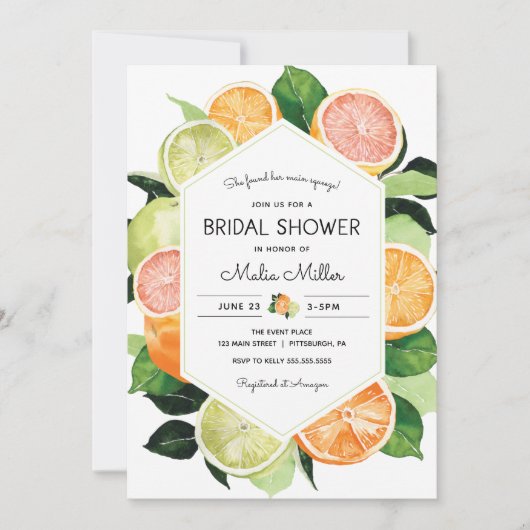 Main Squeeze Citrus Bridal Shower Invitation Kaart (Voorkant)
