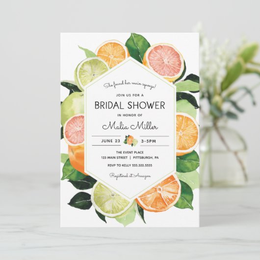 Main Squeeze Citrus Bridal Shower Invitation Kaart (Staand voorkant)