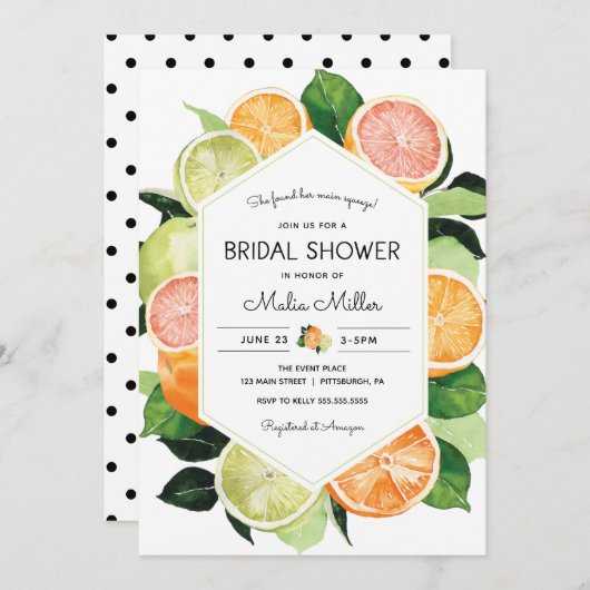 Main Squeeze Citrus Bridal Shower Invitation Kaart (Voorkant / Achterkant)