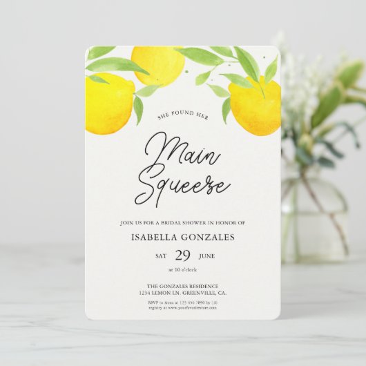 Main Squeeze Citrus Bridal Shower Invitation Kaart (Staand voorkant)