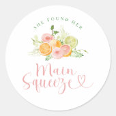 Main Squeeze Citrus Bruiloftsborrel voor de Bruid Ronde Sticker (Voorkant)