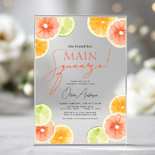 Main Squeeze Citrus Bruiloftsfeest Sinaasappel Acryl Uitnodigingen