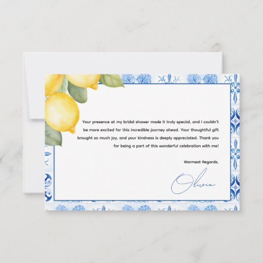 Main Squeeze Citrus Citroen Bruidsfeest Bedankkaart (Achterkant)