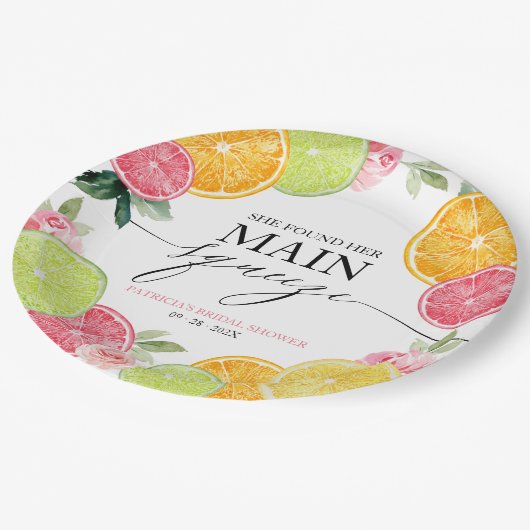 Main Squeeze Citrus Floral Vrijgezellenfeest Papieren Bordje (Gekanteld)