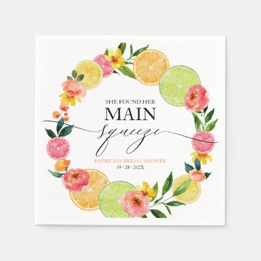 Main Squeeze Citrus Floral Vrijgezellenfeest Servet (Voorkant)