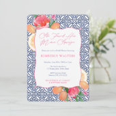 Main Squeeze Citrus Flowers Blue Wedding Shower Kaart (Staand voorkant)