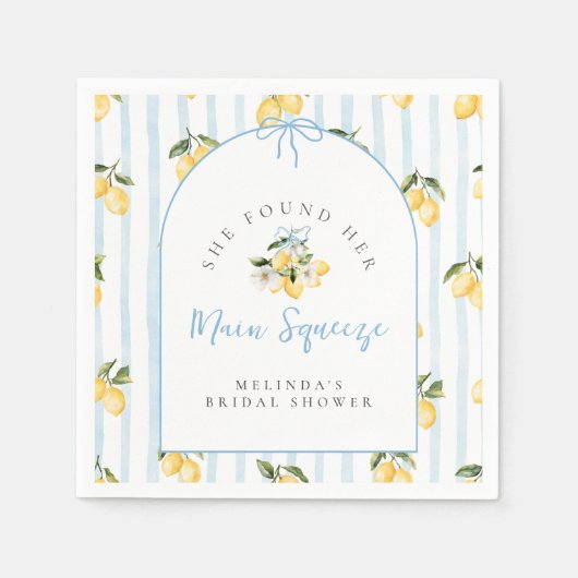 Main Squeeze Citrus Lemon Ribbons Vrijgezellenfees Servet (Voorkant)