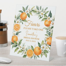 Main Squeeze Citrus Oranje Bruiloftsfeest Reclamebord Met Voetstuk