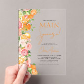 Main Squeeze Citrus Vrijgezellenfeest Sinaasappel Acryl Uitnodigingen (Insitu (Draagbaar))