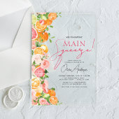 Main Squeeze Citrus Vrijgezellenfeest Sinaasappel Acryl Uitnodigingen