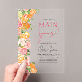 Main Squeeze Citrus Vrijgezellenfeest Sinaasappel Acryl Uitnodigingen (Insitu (Draagbaar))