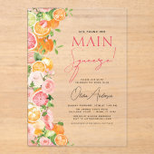 Main Squeeze Citrus Vrijgezellenfeest Sinaasappel Acryl Uitnodigingen (Voorkant)