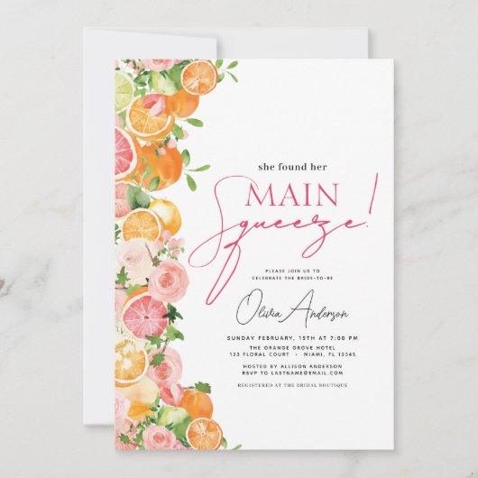 Main Squeeze Citrus Vrijgezellenfeest Sinaasappel Kaart (Voorkant)