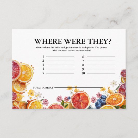 Main Squeeze Citrus waar waren ze Bridal Game Informatiekaartje (Voorkant)