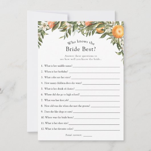 Main Squeeze Citrus Wie kent de bruid Beste spel Kaart (Voorkant)