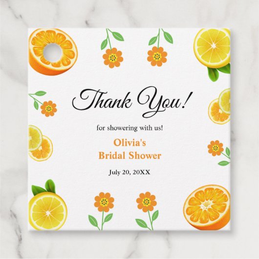 Main Squeeze Citrus Zomer Bruiloft Lemon Bruidsfee Bedankjes Labels (Voorkant)