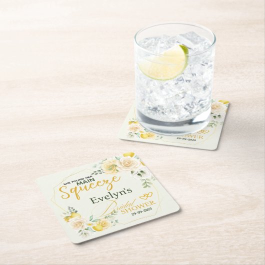 Main Squeeze Elegant Lemon Floral Vrijgezellenfees Kartonnen Onderzetters (Insitu)