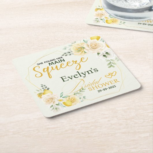 Main Squeeze Elegant Lemon Floral Vrijgezellenfees Kartonnen Onderzetters (Schuin)