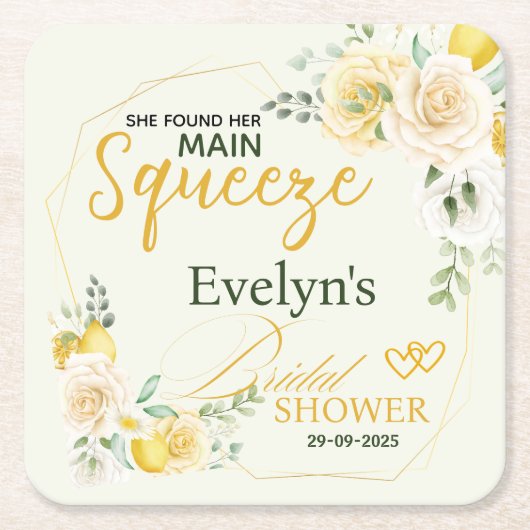 Main Squeeze Elegant Lemon Floral Vrijgezellenfees Kartonnen Onderzetters (Voorkant)