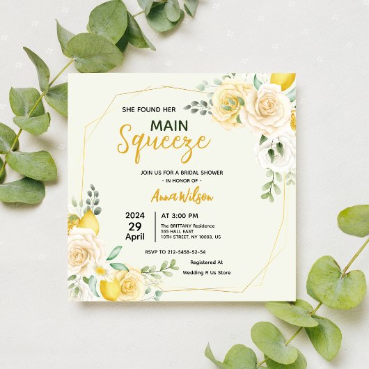 Main Squeeze Elegante Bruiloftsshower Uitnodiging