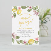 Main Squeeze Floral Lemon Wreater Vrijgezellenfees Folie Uitnodiging (Staand Voorkant)