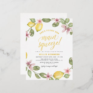 Main Squeeze Floral Lemon Wreater Vrijgezellenfees Folie Uitnodiging Briefkaart