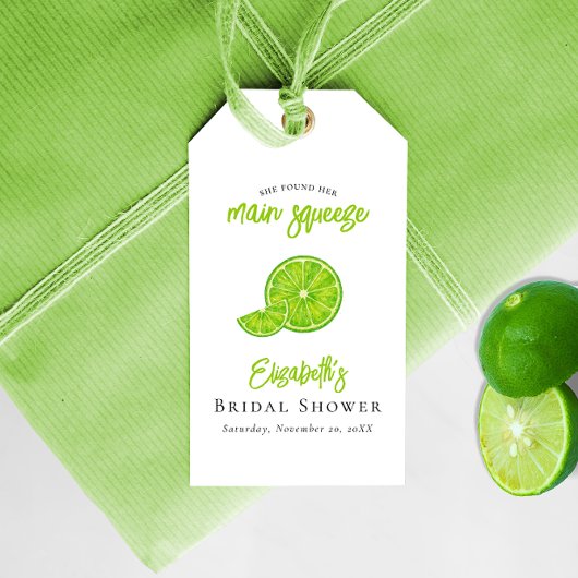 Main Squeeze Groene Limoen Bruiloftsfeest Favoren Cadeaulabel