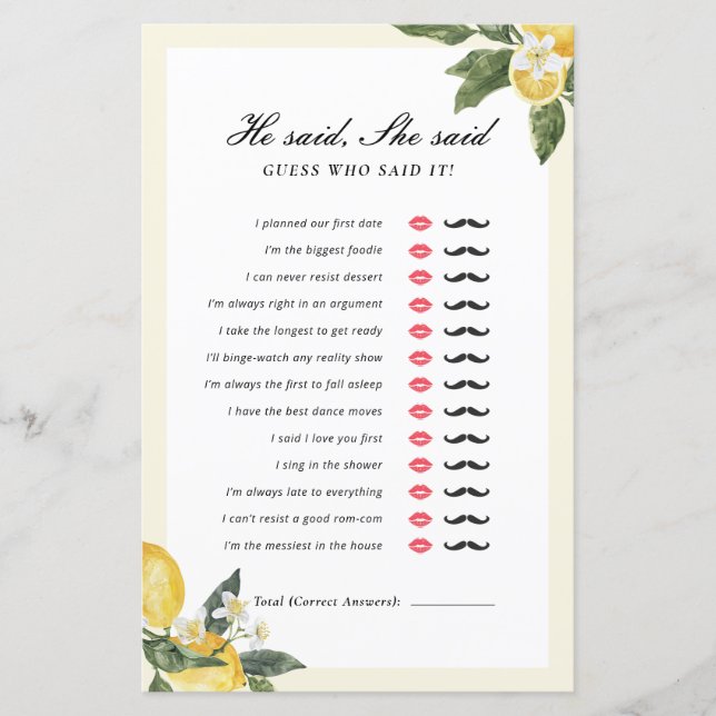 Main Squeeze Hij Zei Zij Zei Bruidsfeest Spel (Voorkant)