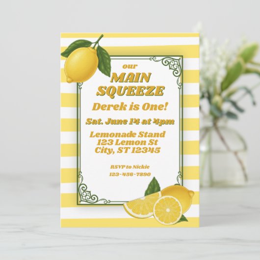 Main Squeeze is One, Lemon 1st Birthday Kaart (Staand voorkant)
