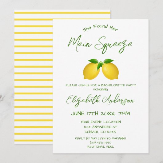 Main Squeeze Lemon Bachelorette Party Kaart (Voorkant / Achterkant)