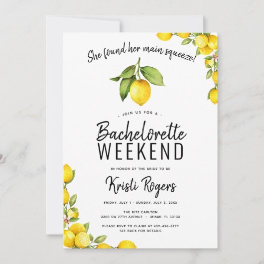 Main Squeeze Lemon Bachelorette Weekend Route Kaart (Voorkant)