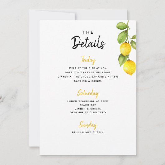 Main Squeeze Lemon Bachelorette Weekend Route Kaart (Achterkant)