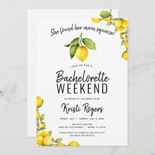 Main Squeeze Lemon Bachelorette Weekend Route Kaart (Voorkant / Achterkant)