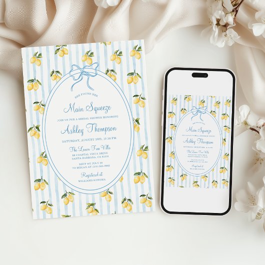 Main Squeeze Lemon Blue Bow Italiaans Vrijgezellen Kaart