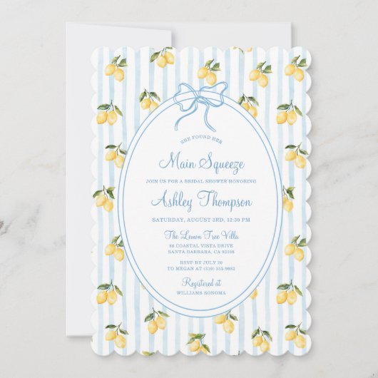 Main Squeeze Lemon Blue Bow Italiaans Vrijgezellen Kaart (Voorkant)