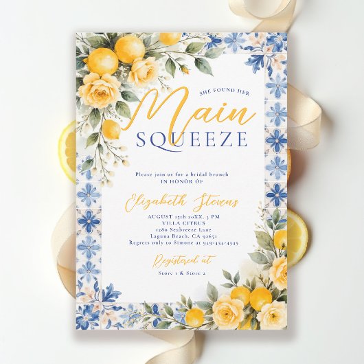 Main Squeeze Lemon Blue Italian Bridal Shower Kaart