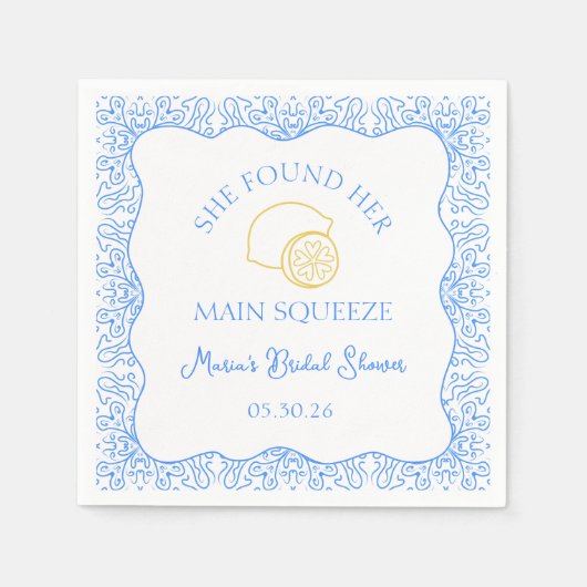 Main Squeeze Lemon & Blue Tegels Vrijgezellenfeest Servet (Voorkant)