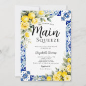 Main Squeeze Lemon Blue Tile Floral Bridal Shower  Kaart (Voorkant)