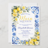 Main Squeeze Lemon Blue Tile Floral Bridal Shower  Kaart (Voorkant)