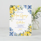 Main Squeeze Lemon Blue Tiles Roses Bridal Shower  Kaart (Staand voorkant)