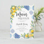 Main Squeeze Lemon Blue Tiles Summer Bridal Shower Kaart (Staand voorkant)