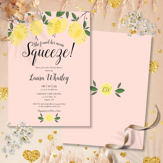Main Squeeze Lemon Blush Roze Bruiloftsfeest Kaart