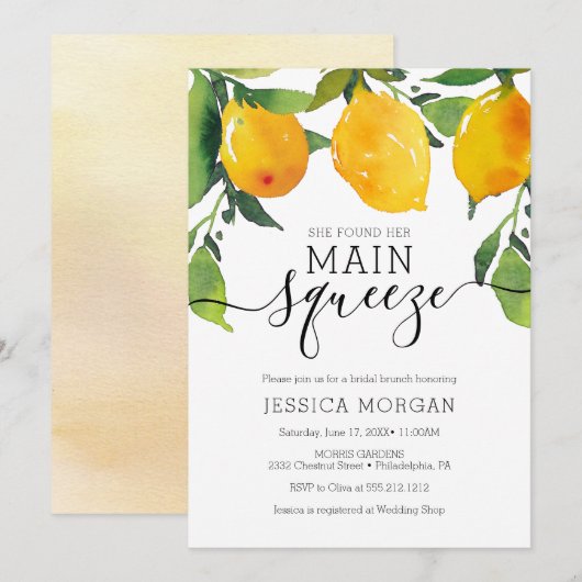 Main Squeeze Lemon Bridal Shower Kaart (Voorkant / Achterkant)