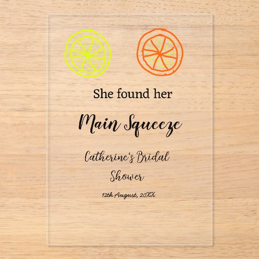 Main Squeeze lemon citrus bridal shower add name d Acryl Uitnodigingen (Voorkant)