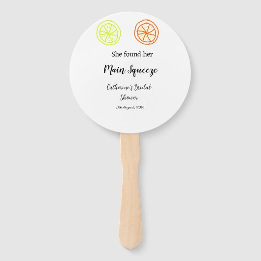 Main Squeeze lemon citrus bridal shower add name d Handwaaier (Achterkant)