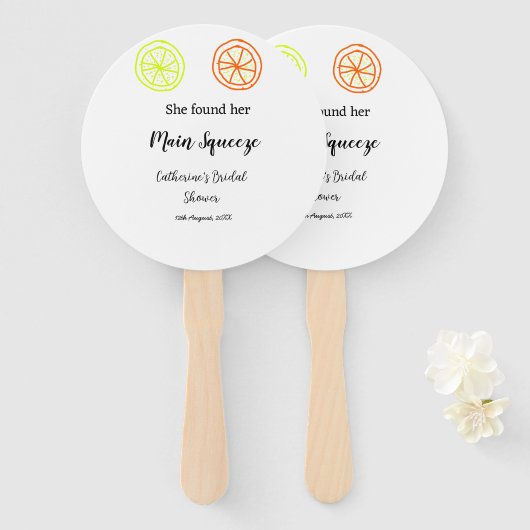 Main Squeeze lemon citrus bridal shower add name d Handwaaier (Voorkant en achterkant)
